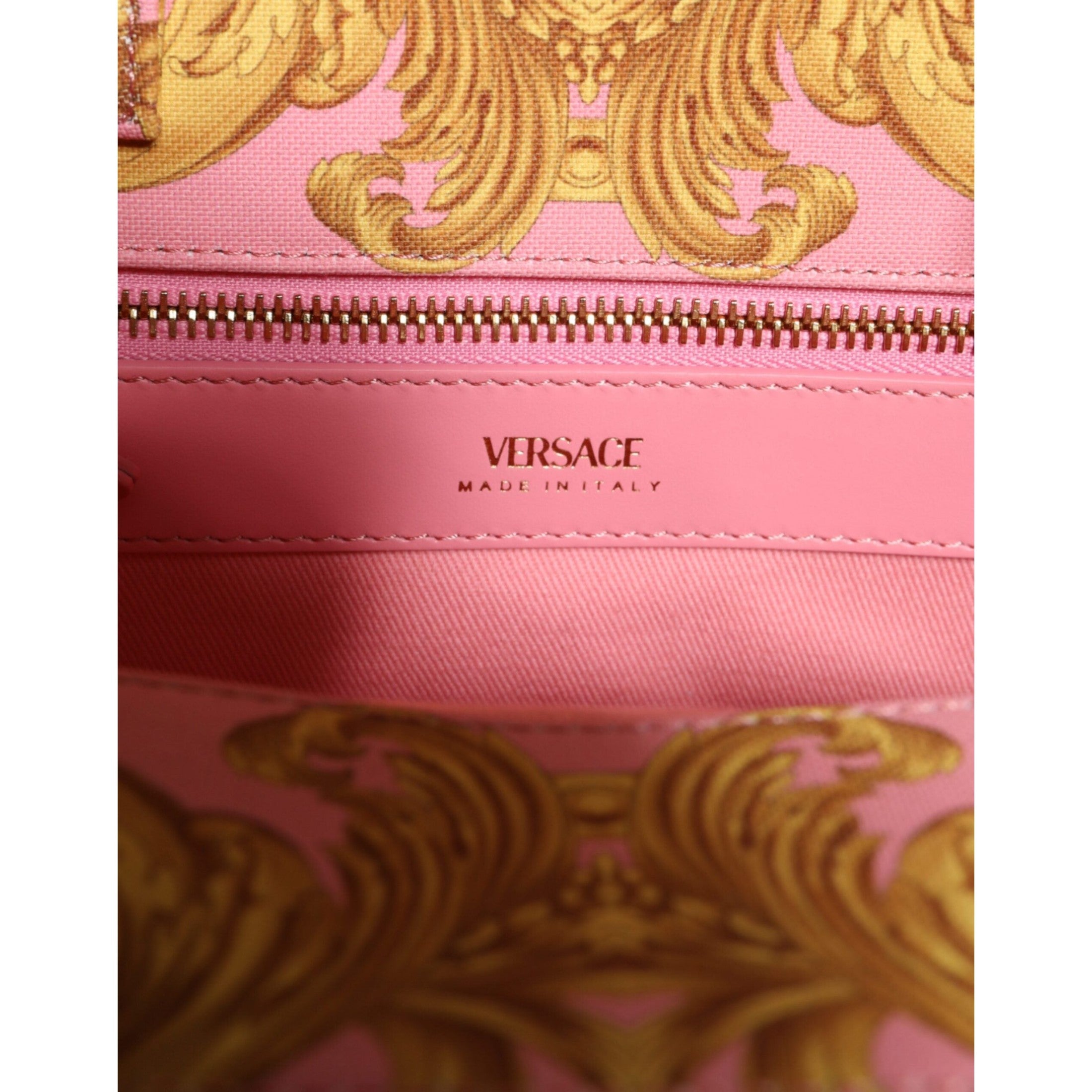 Pink Yellow Baroque Fabric Leather Shopping Tote Bag