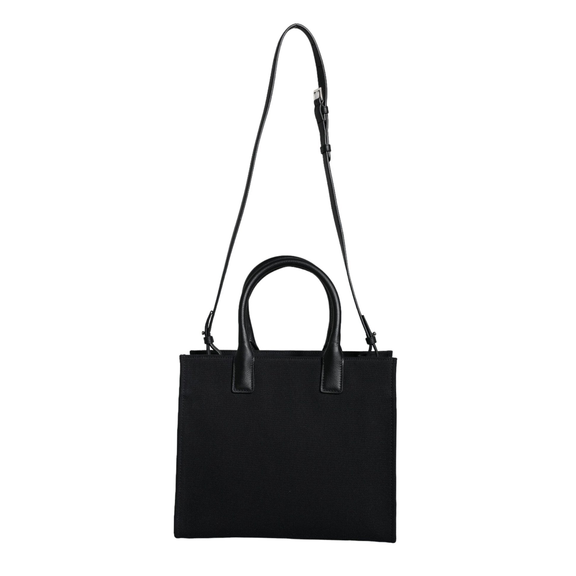 Black Top Handle Canvas Leather Logo Crossbody Tote Bag