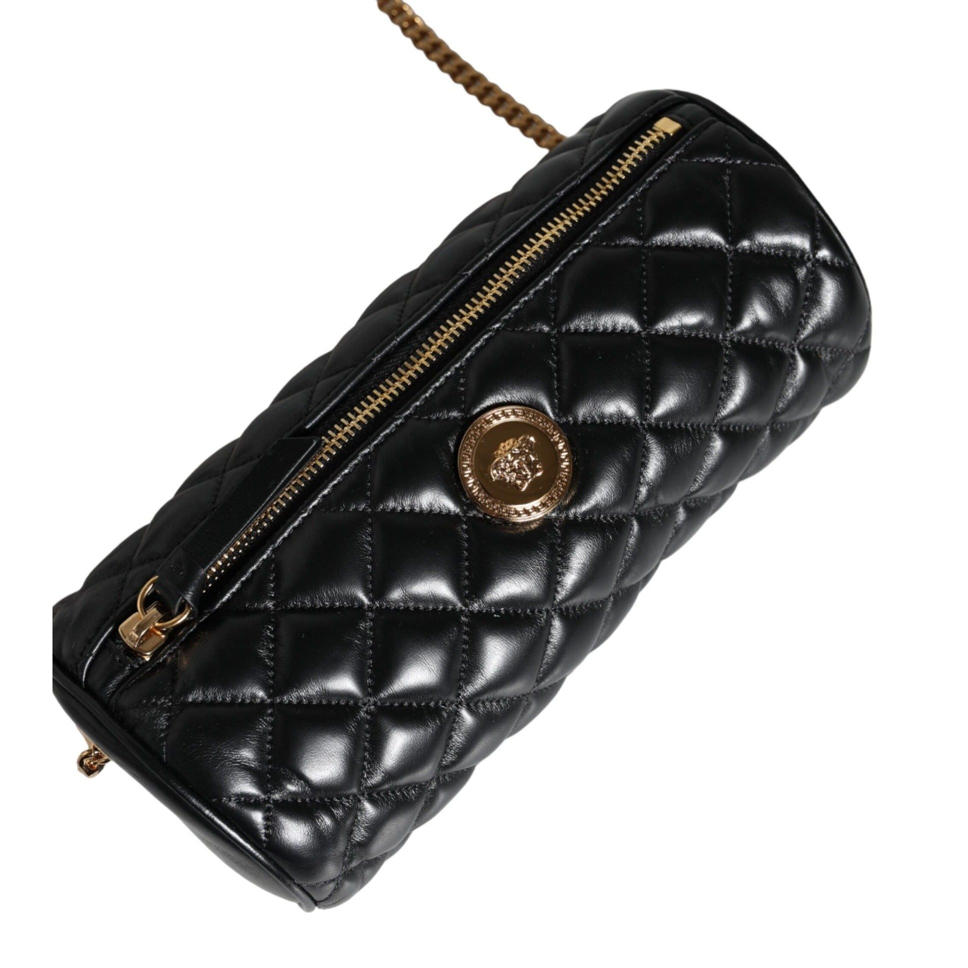 Black Mini Quilted Lambskin Leather Crossbody Sling Bag