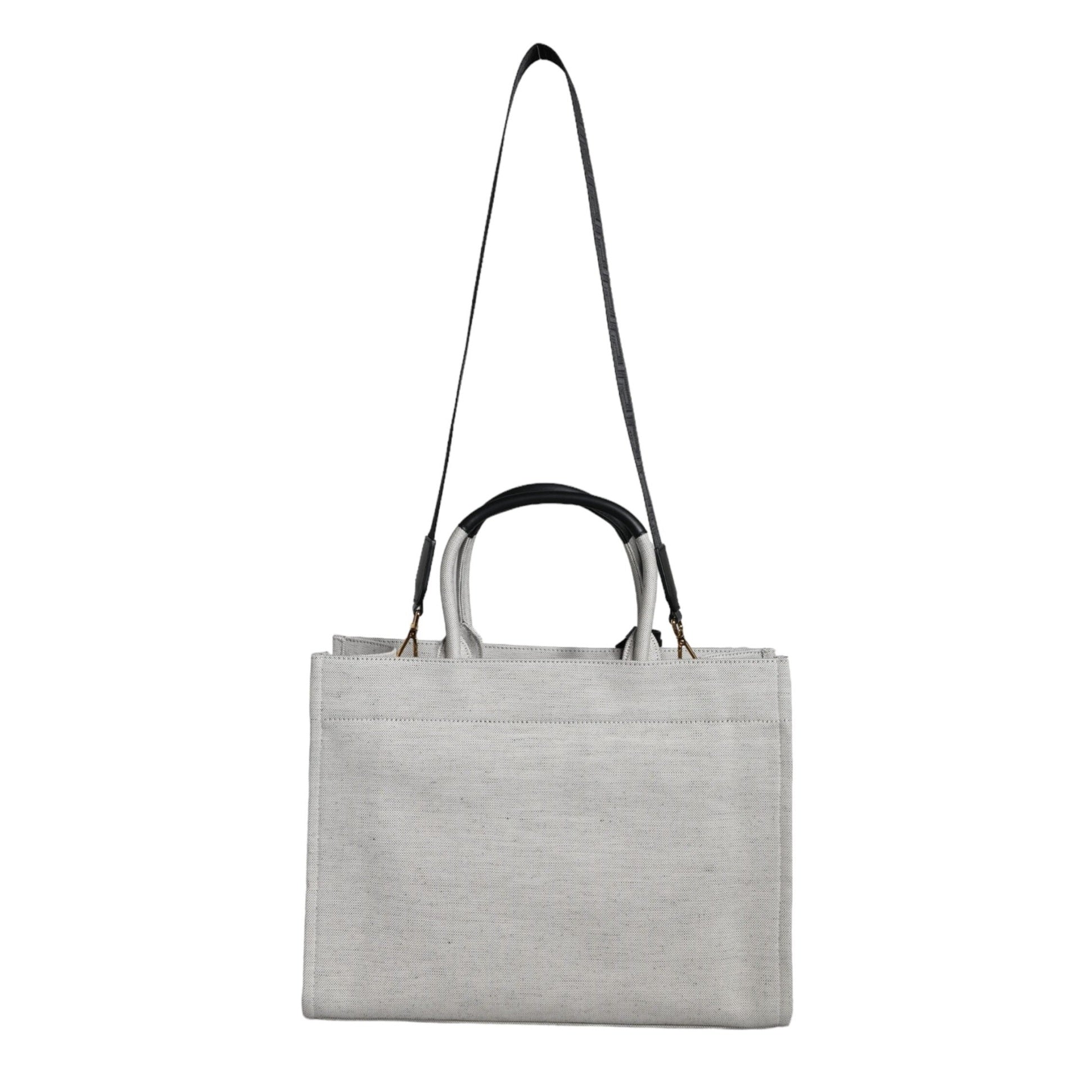 White Top Handle Canvas Leather Logo Crossbody Tote Bag