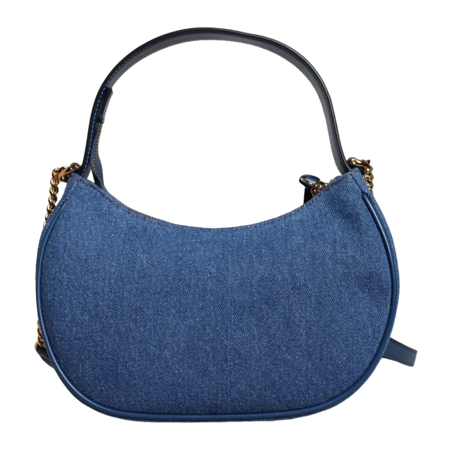 Blue Quilted Denim Leather Top Handle Shoulder Bag