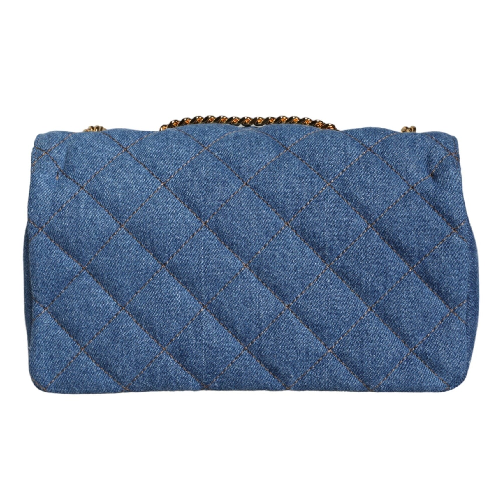 Blue Quilted Denim Leather Crossbody Shoulder Bag