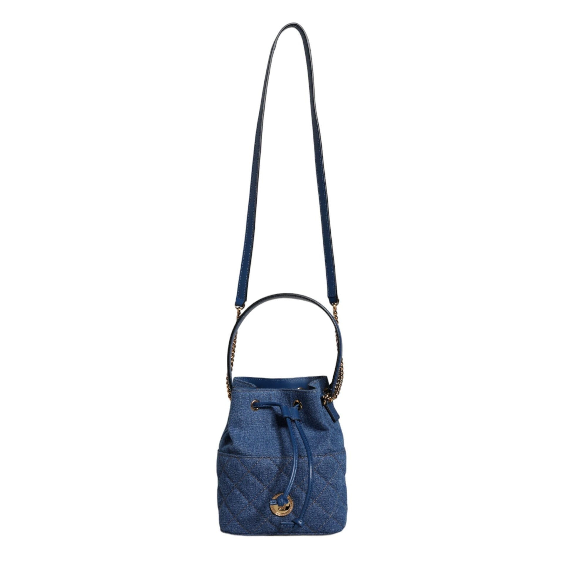 Blue Quilted Denim Leather Crossbody Shoulder Bag