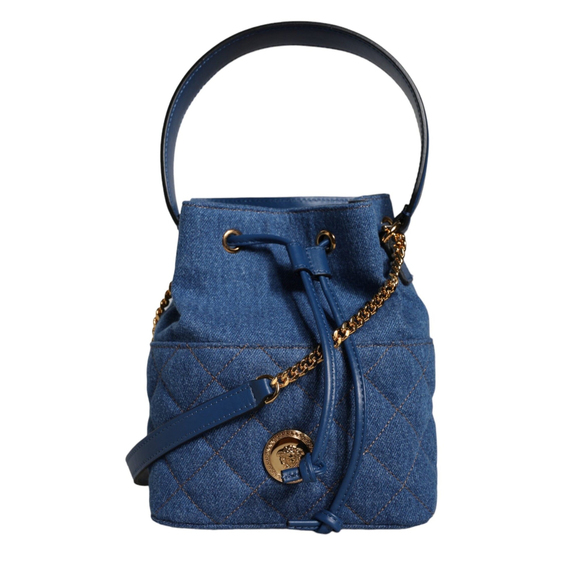 Blue Quilted Denim Leather Crossbody Shoulder Bag