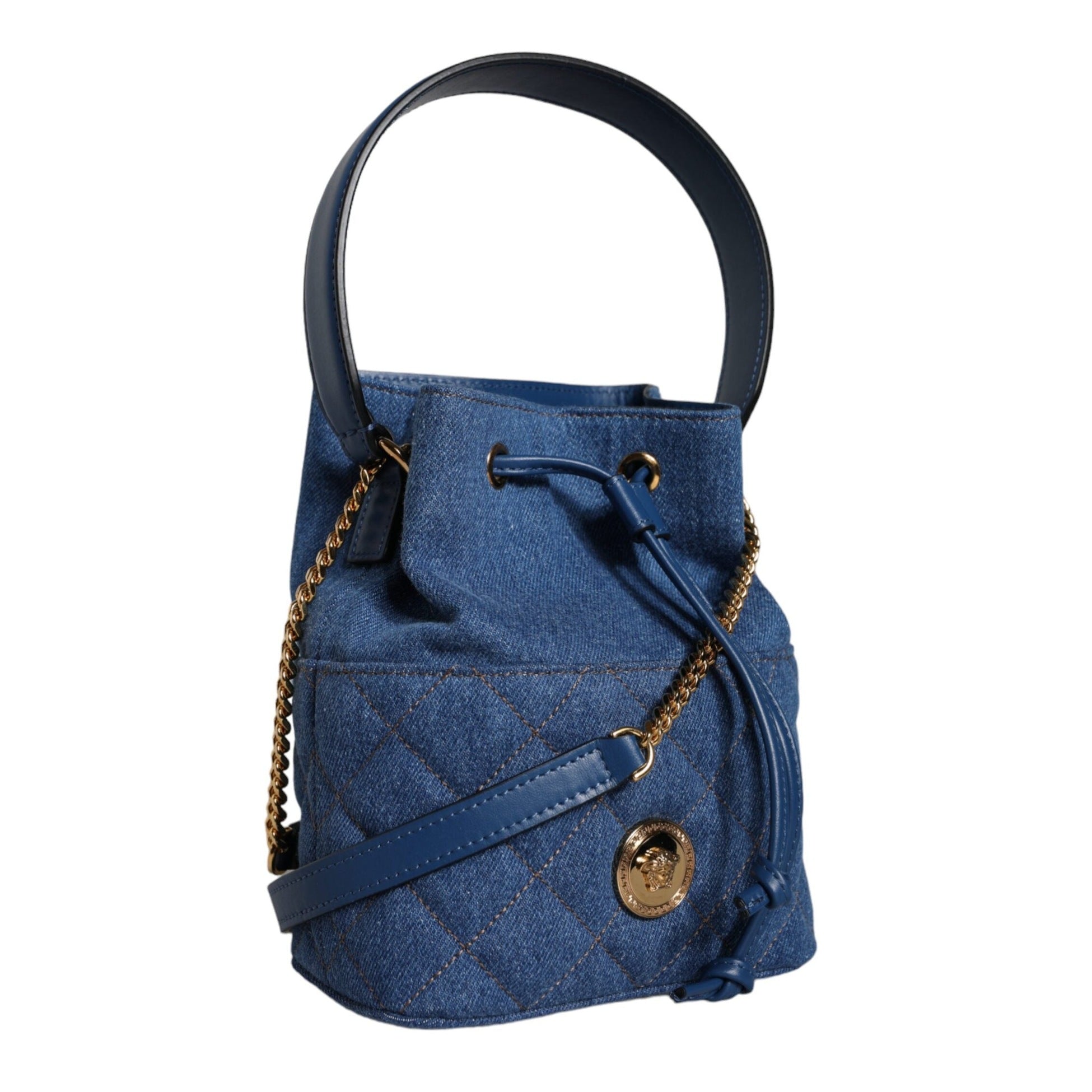 Blue Quilted Denim Leather Crossbody Shoulder Bag