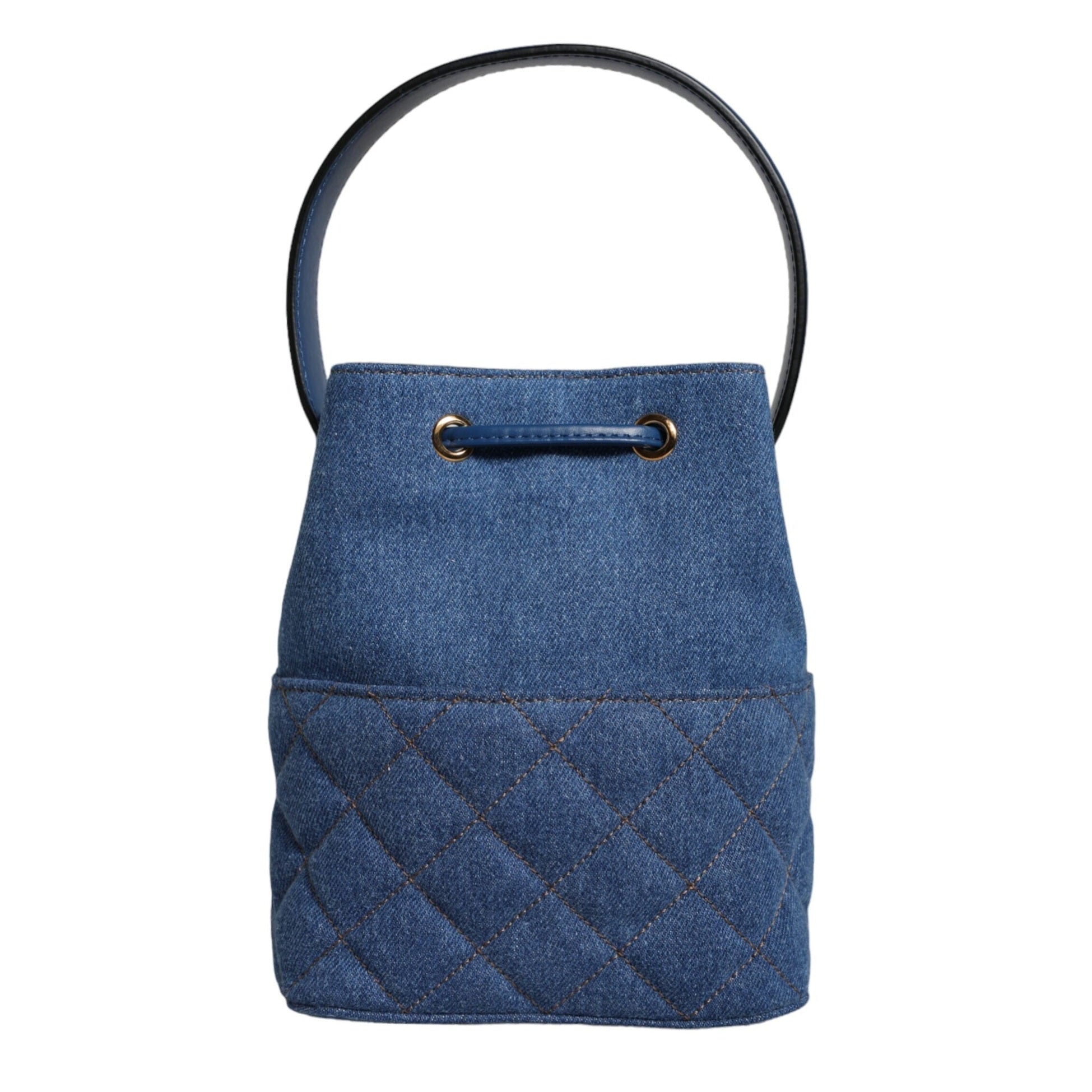 Blue Quilted Denim Leather Crossbody Shoulder Bag