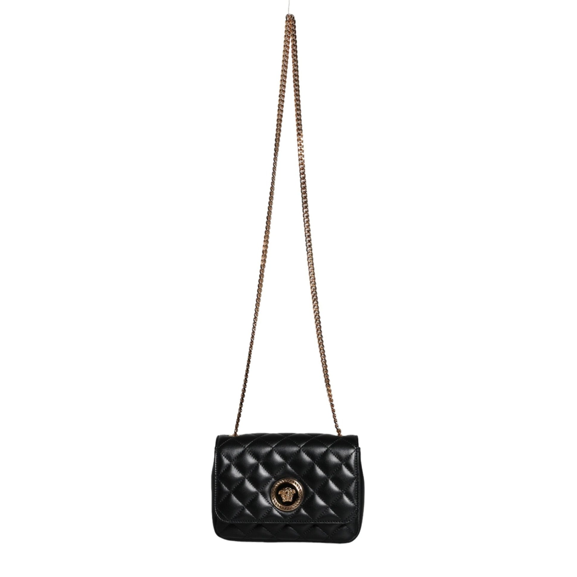 Black Quilted Lambskin Leather Crossbody Shoulder Bag