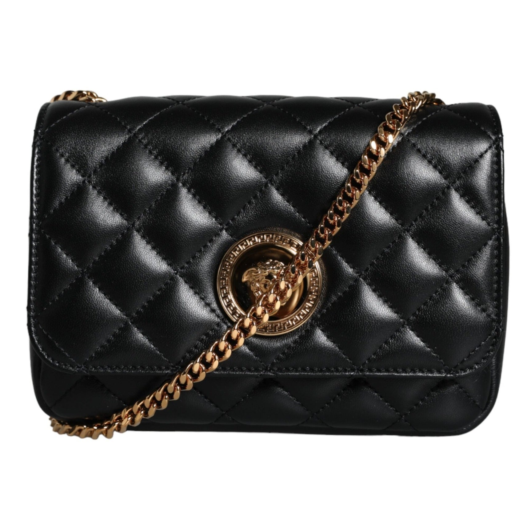 Black Quilted Lambskin Leather Crossbody Shoulder Bag