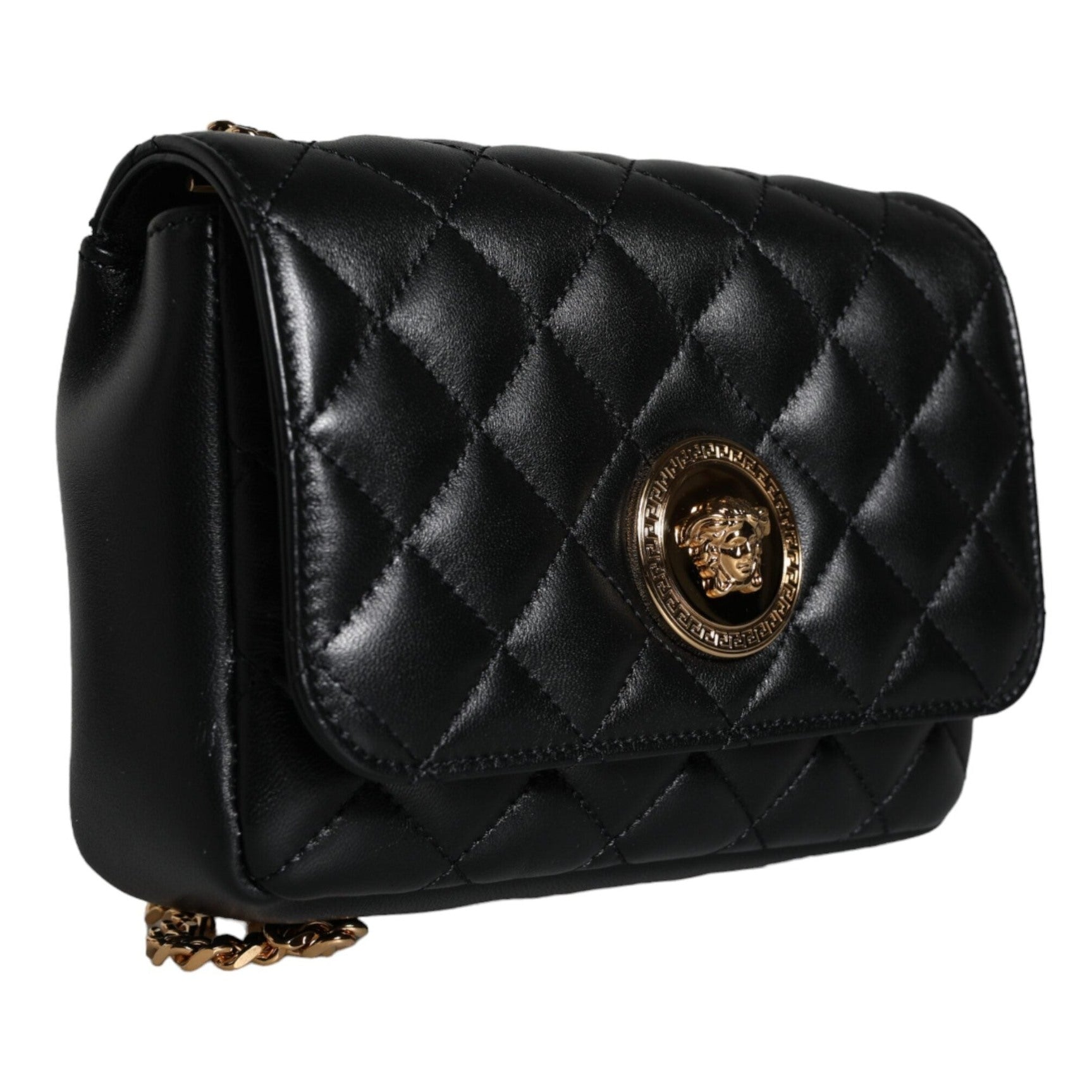 Black Quilted Lambskin Leather Crossbody Shoulder Bag