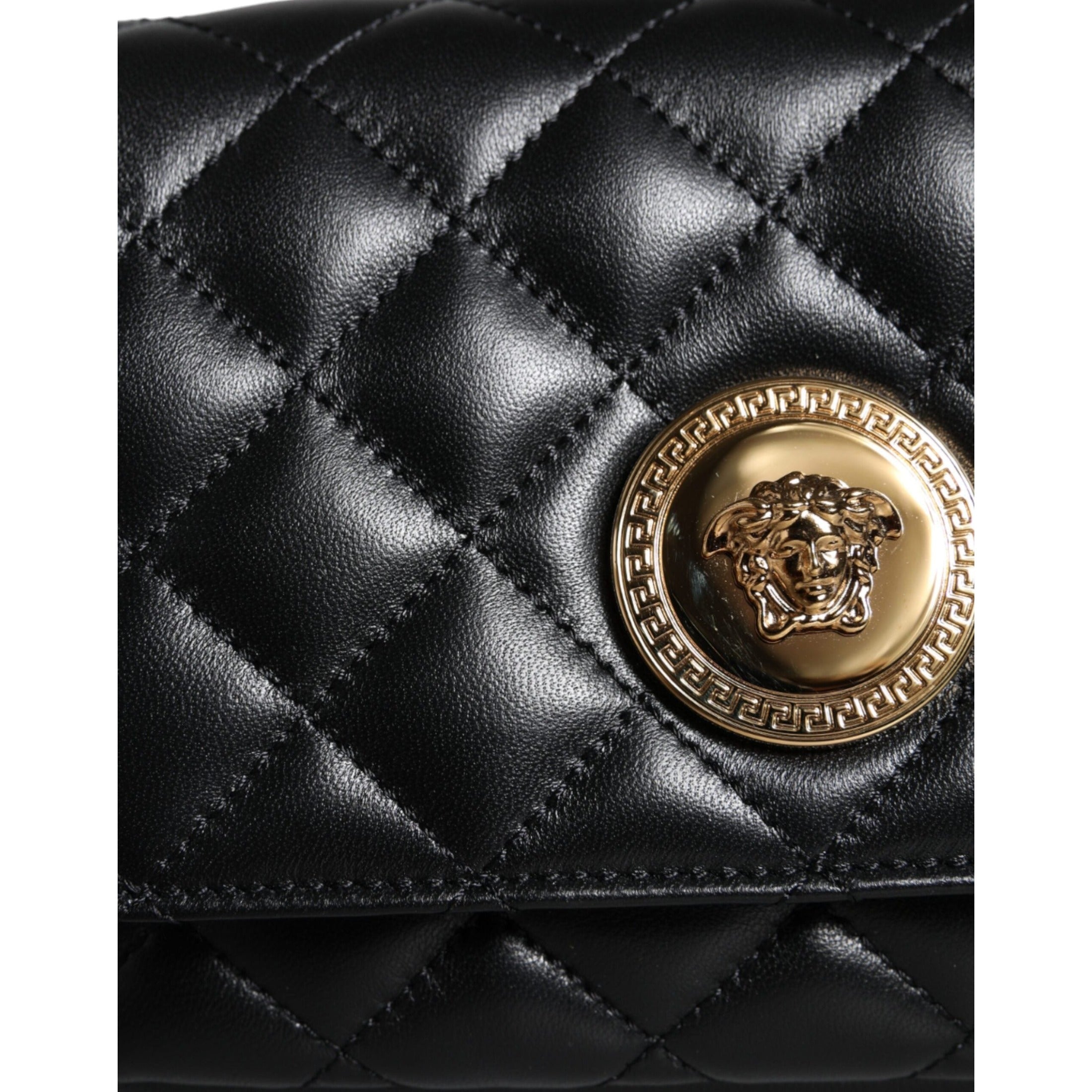 Black Quilted Lambskin Leather Crossbody Shoulder Bag