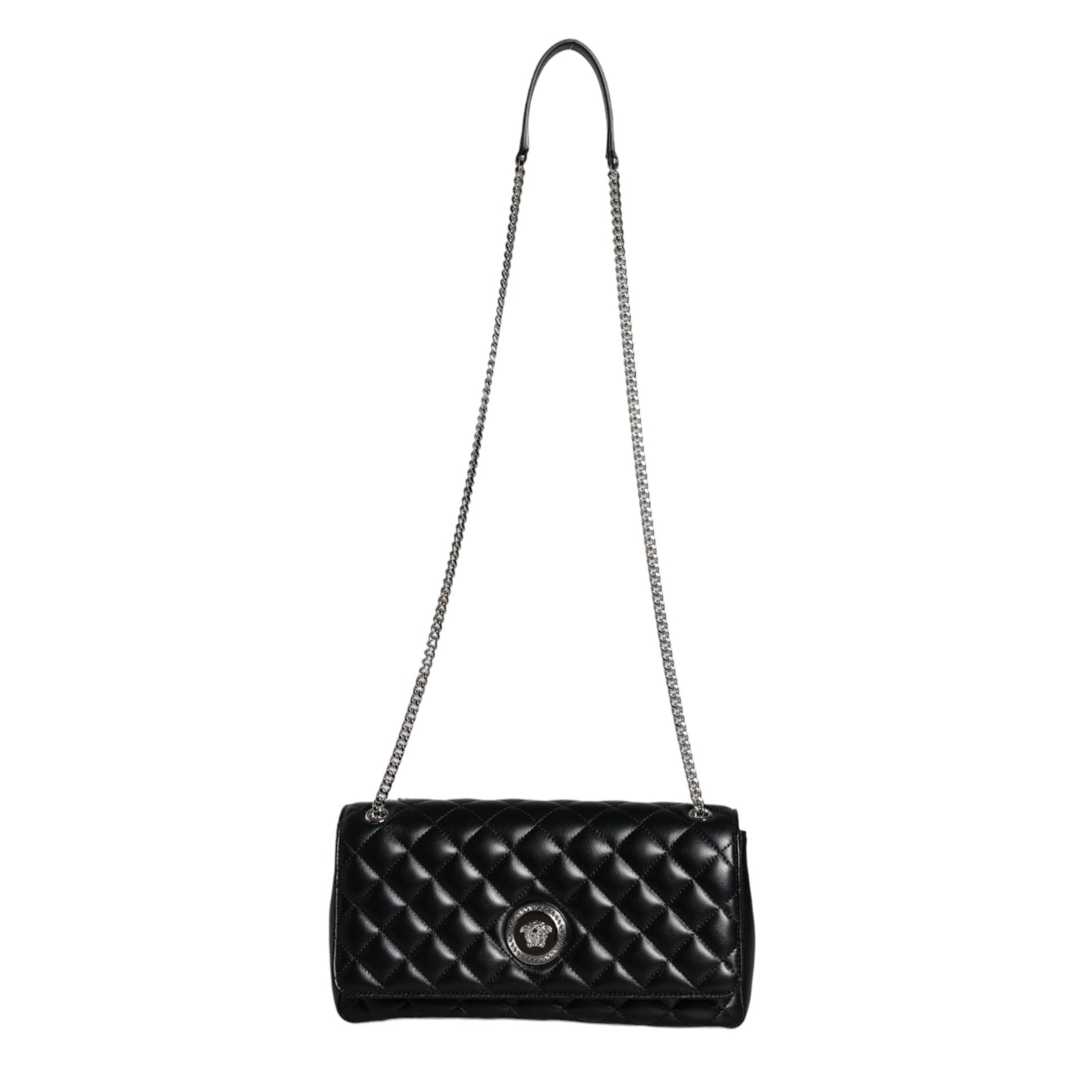 Black Quilted Lambskin Leather Crossbody Shoulder Bag