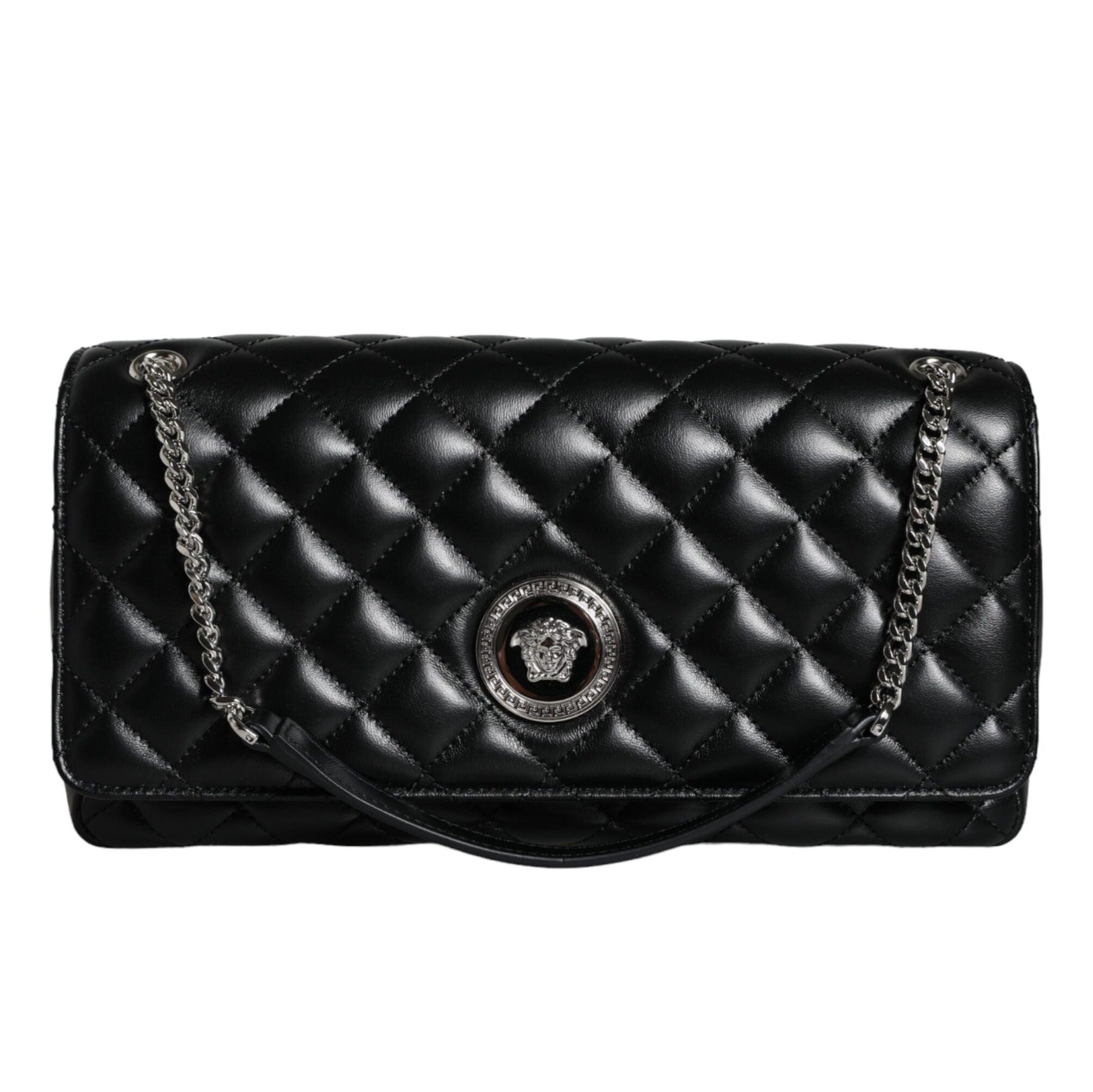 Black Quilted Lambskin Leather Crossbody Shoulder Bag