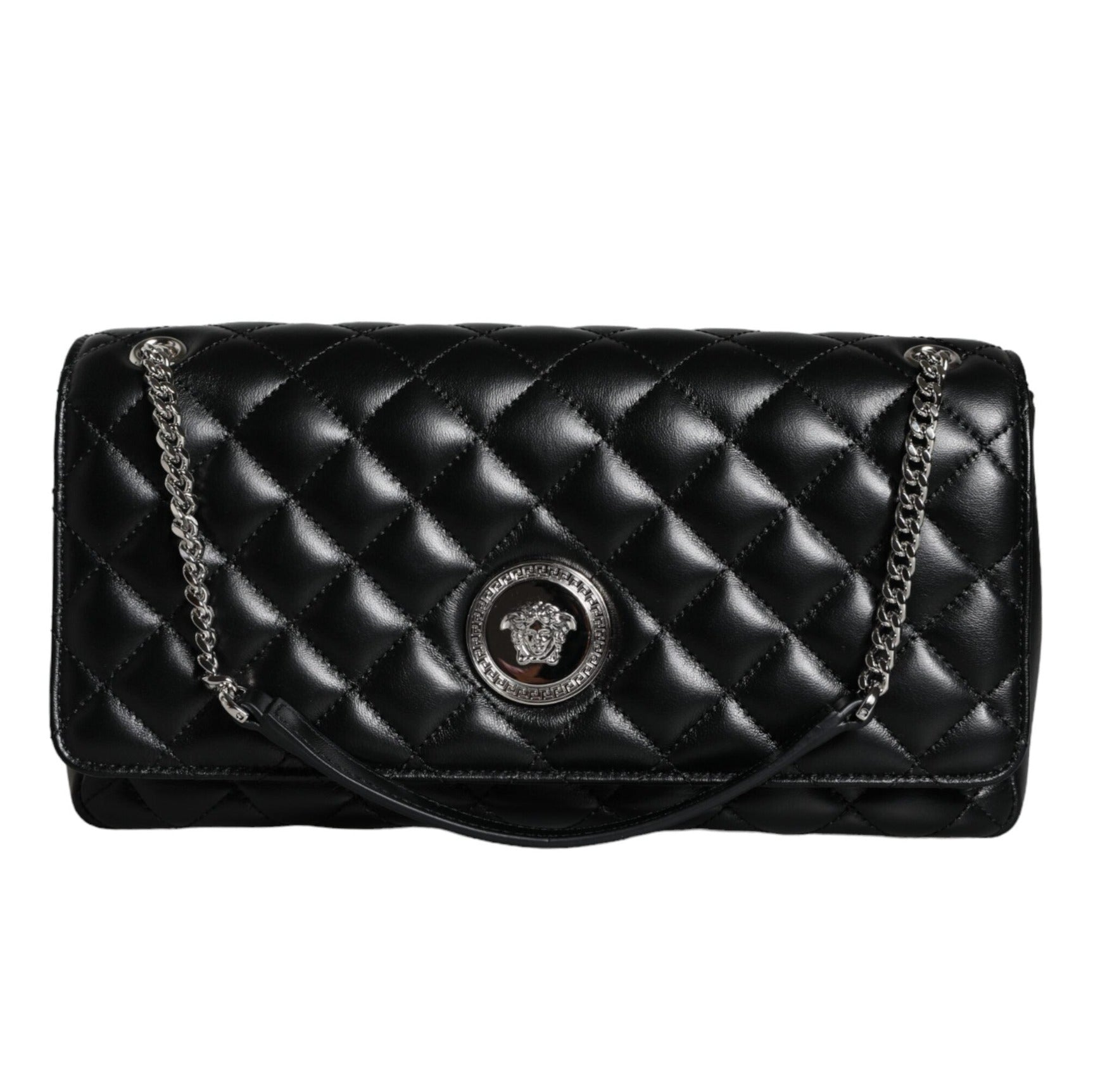 Black Quilted Lambskin Leather Crossbody Shoulder Bag