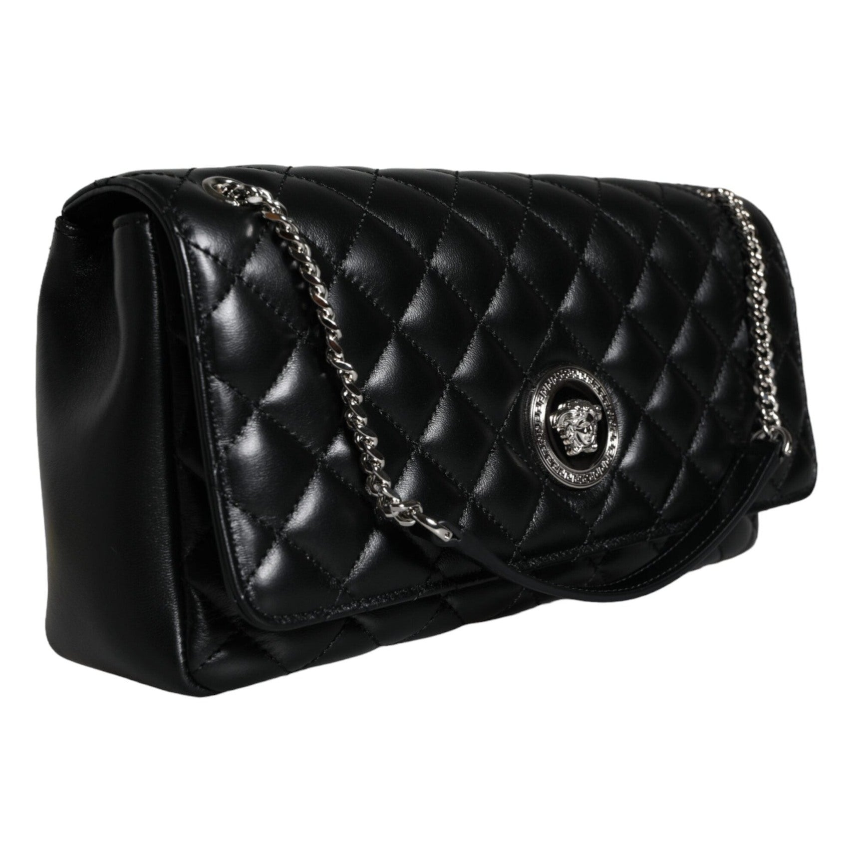 Black Quilted Lambskin Leather Crossbody Shoulder Bag