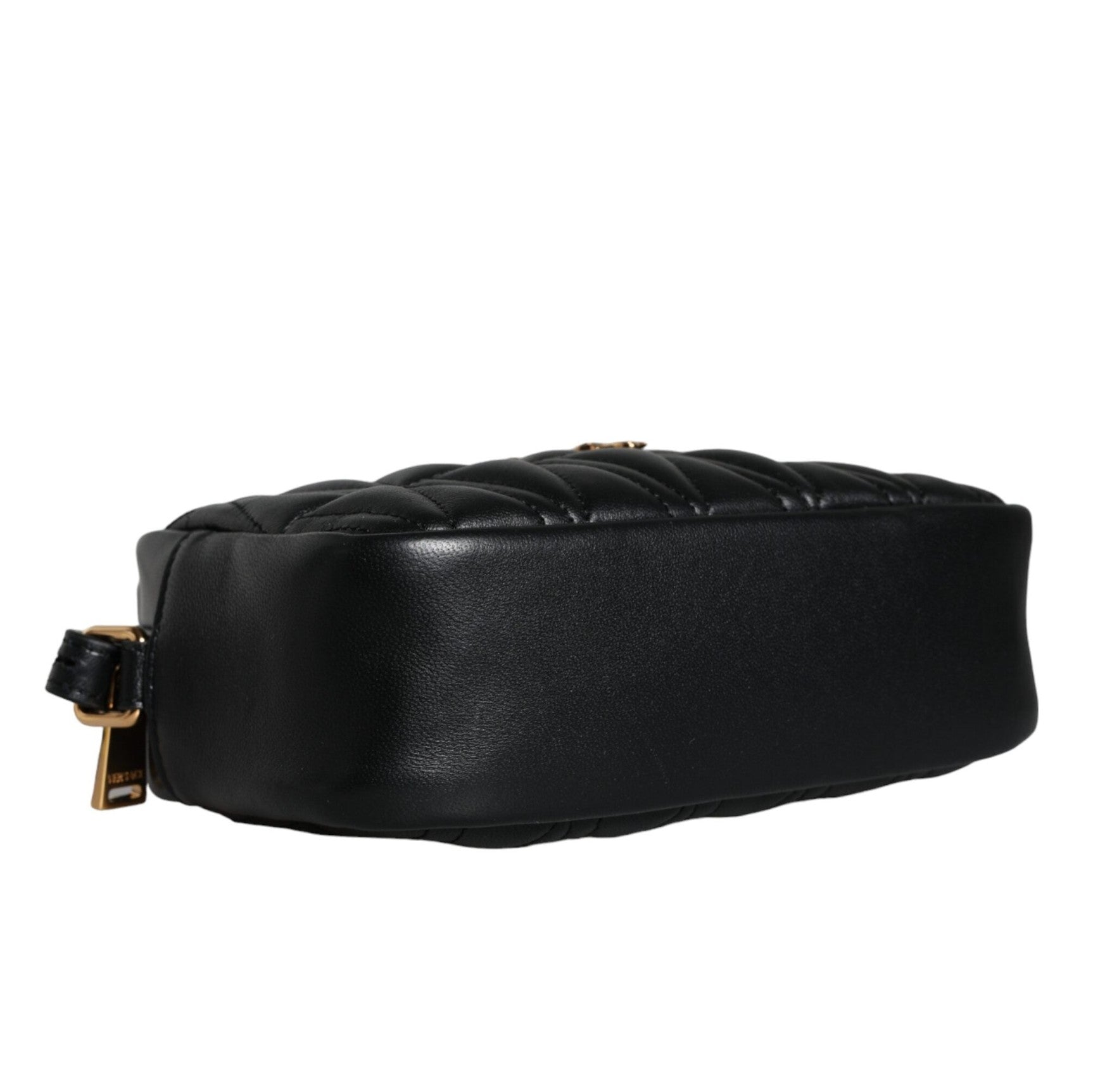 Black Quilted Lamb Leather Camera Case Shoulder Bag