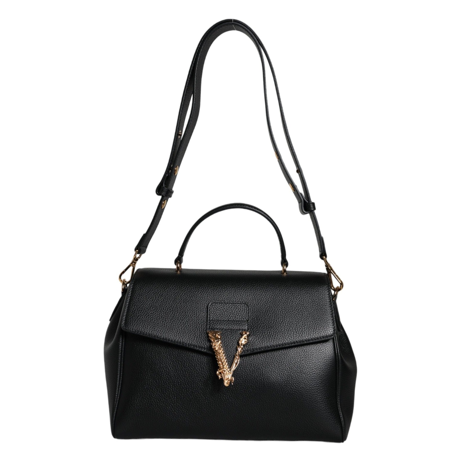 Black Top Handle Grainy Calfskin Leather Crossbody Bag