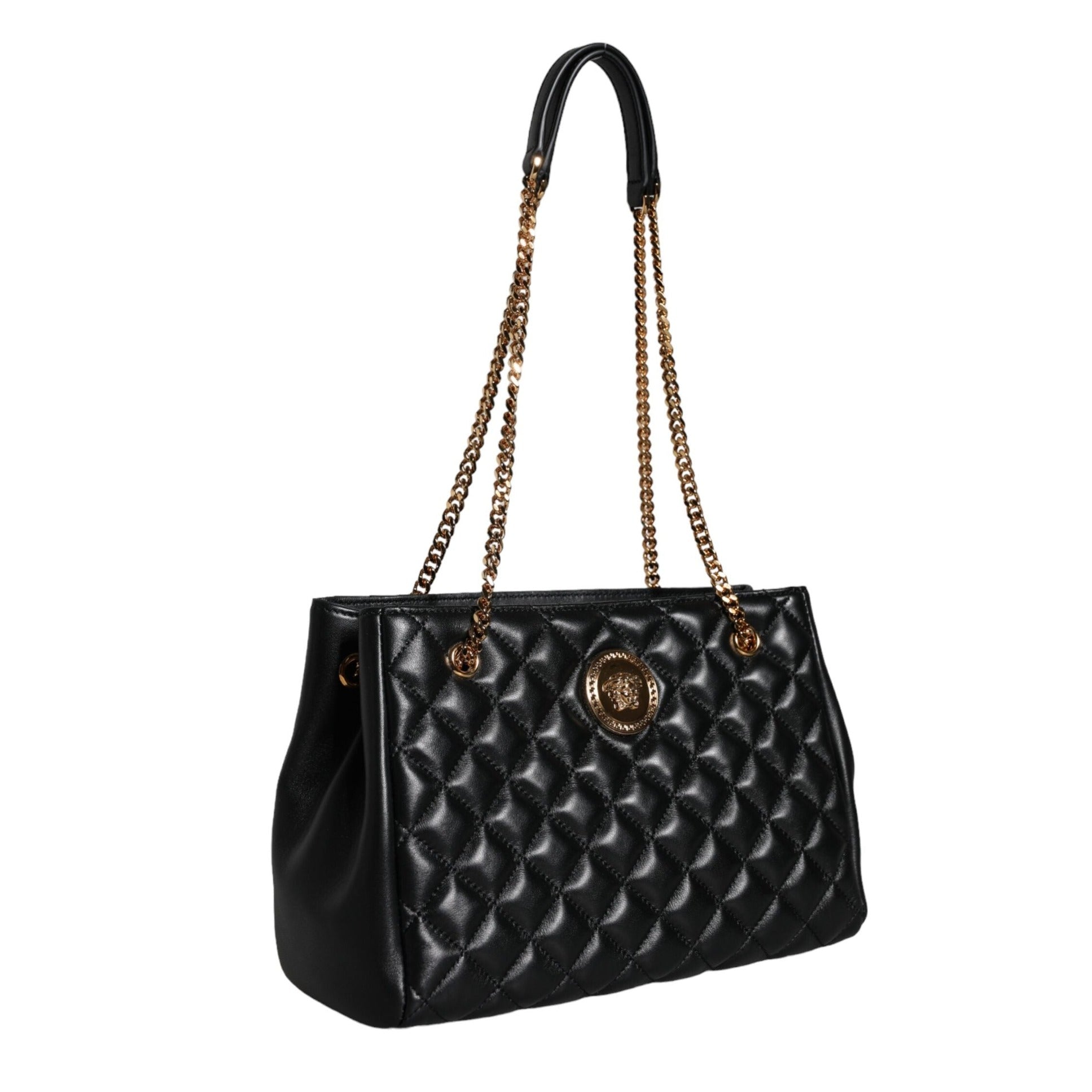 Black Quilted Nappa Leather Shoulder Chain Strap Bag