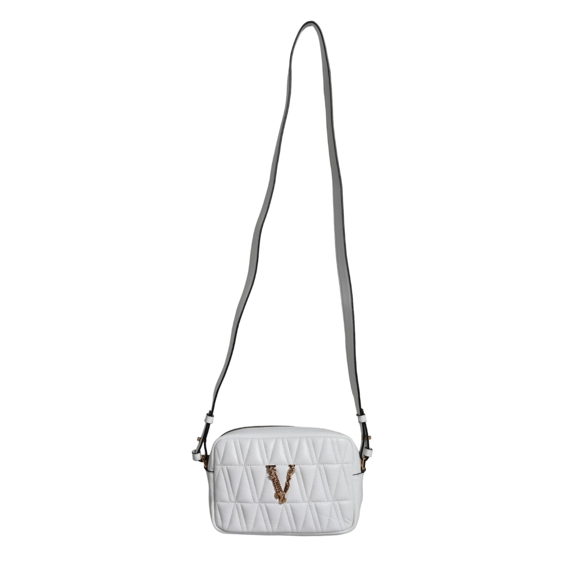 White Quilted Nappa Leather Crossbody Shoulder Bag