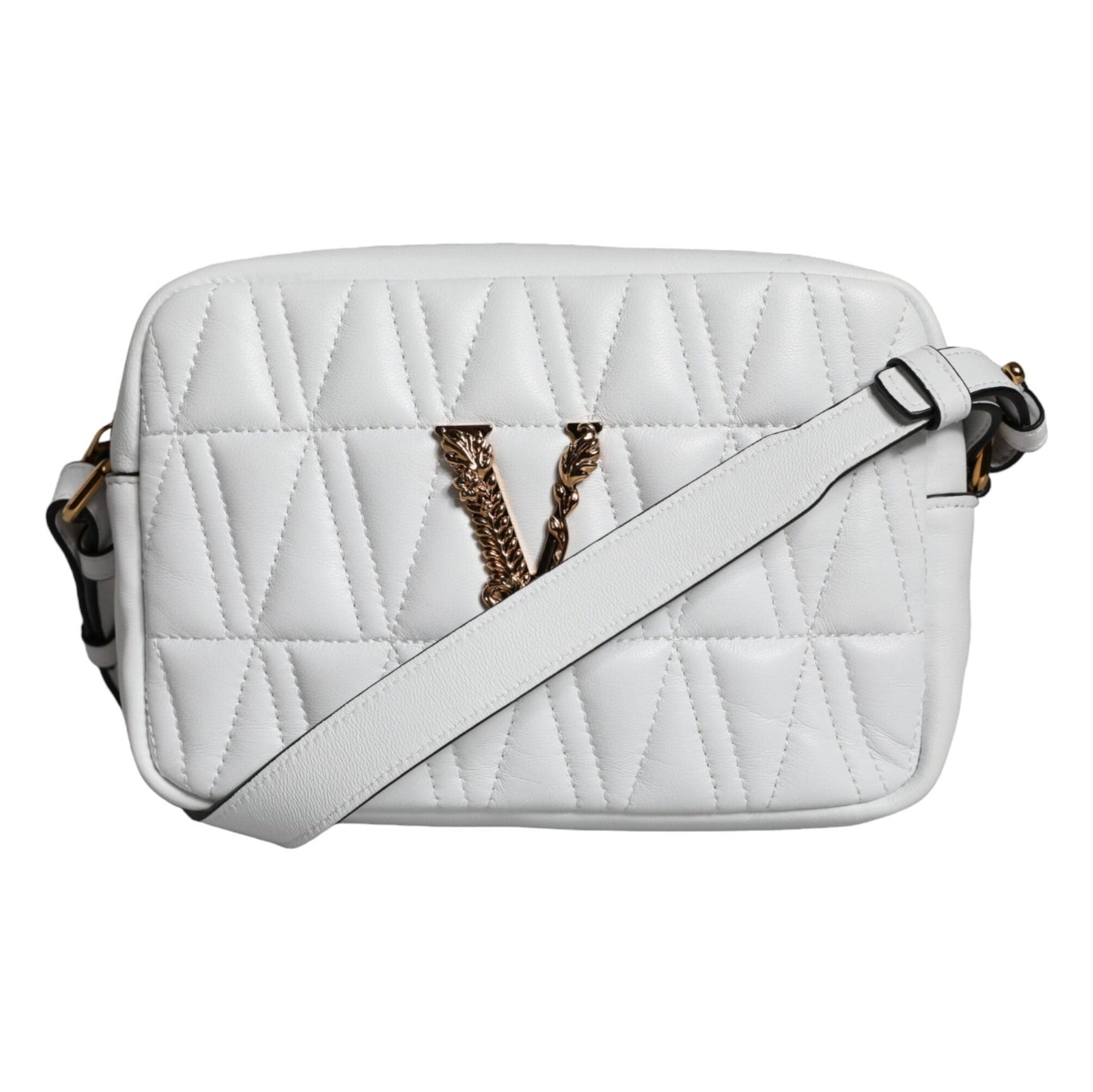 White Quilted Nappa Leather Crossbody Shoulder Bag