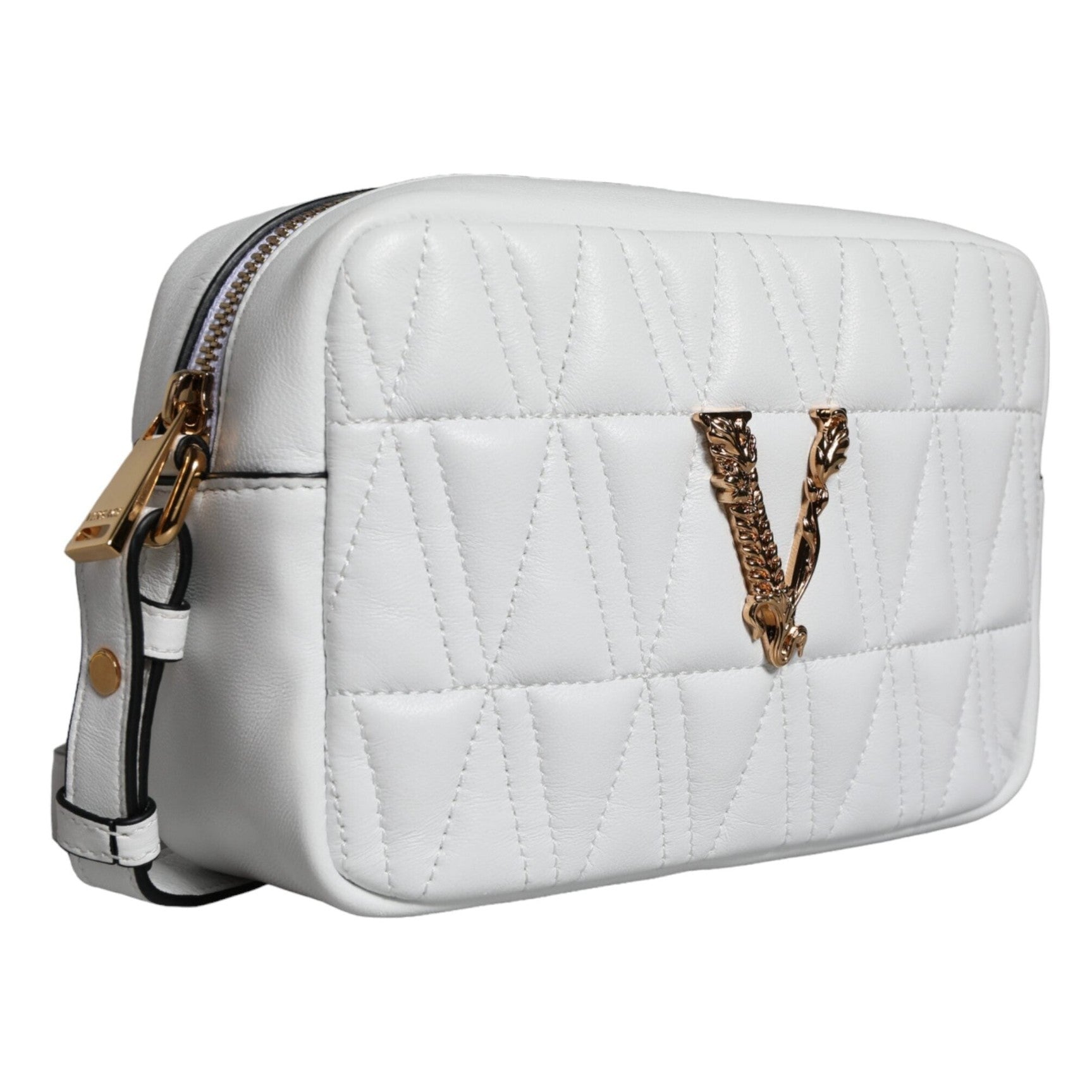 White Quilted Nappa Leather Crossbody Shoulder Bag