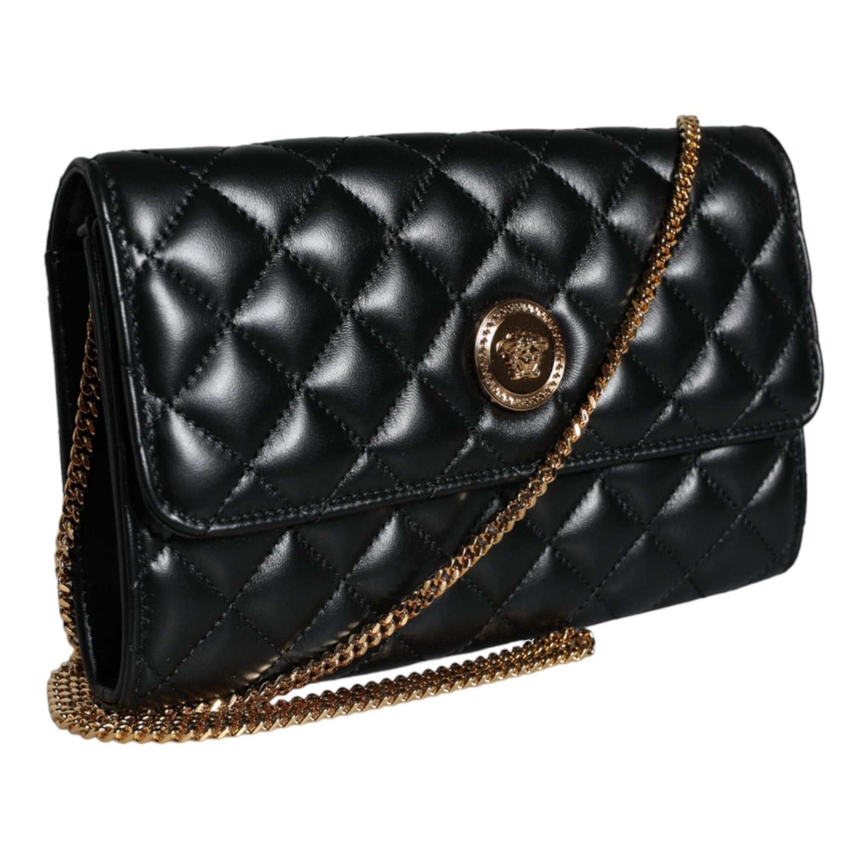 Black Quilted Nappa Leather Crossbody Shoulder Bag