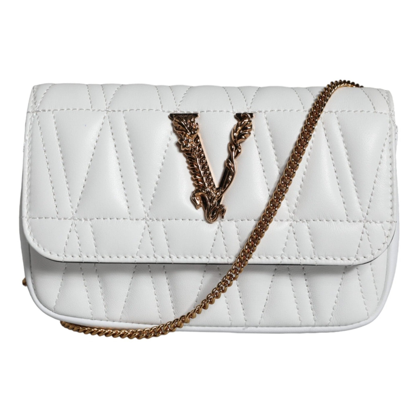 White Quilted Nappa Leather Crossbody Shoulder Bag