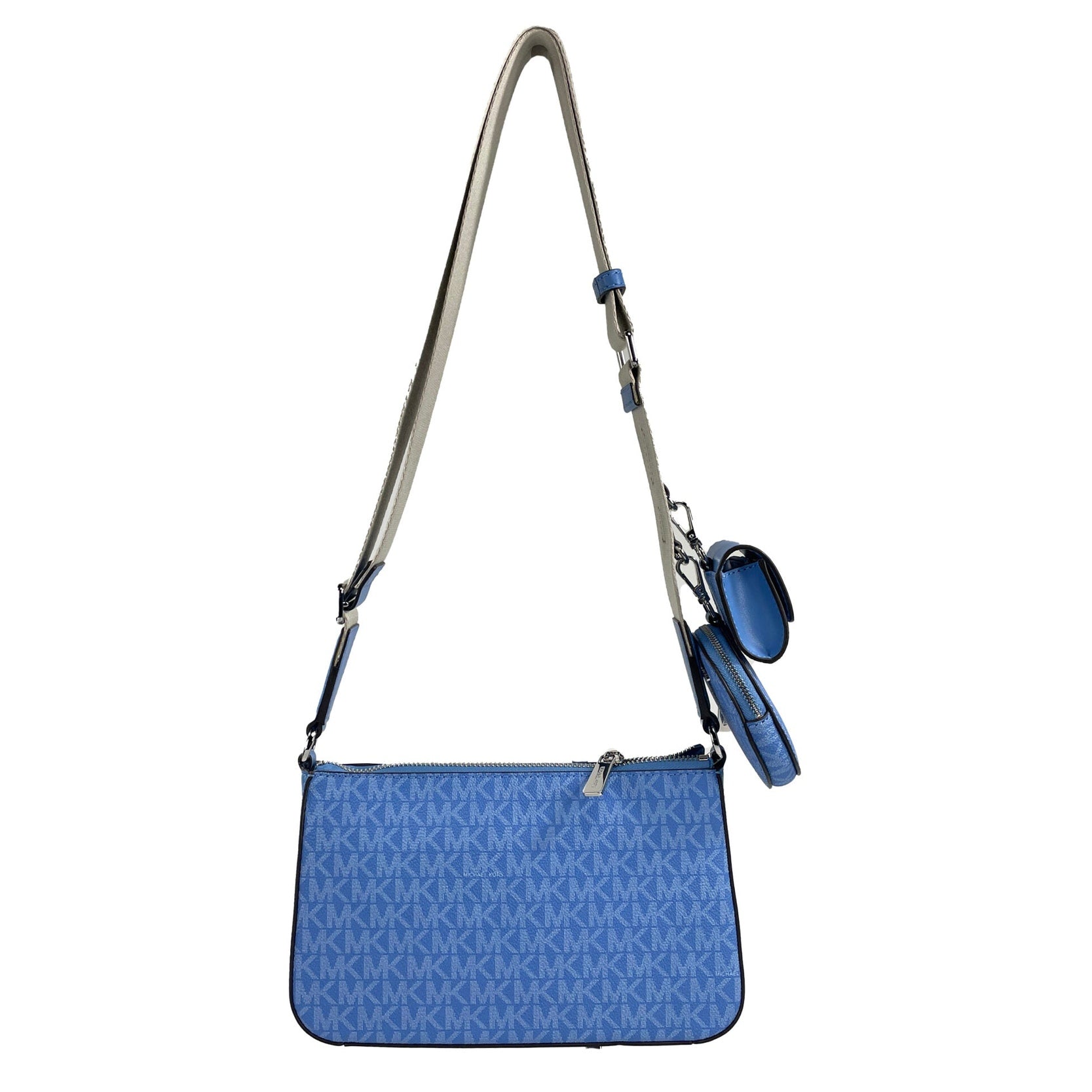 Michael Kors Jet Set Signature PVC Crossbody Tech Attachment Bag Purse Blue