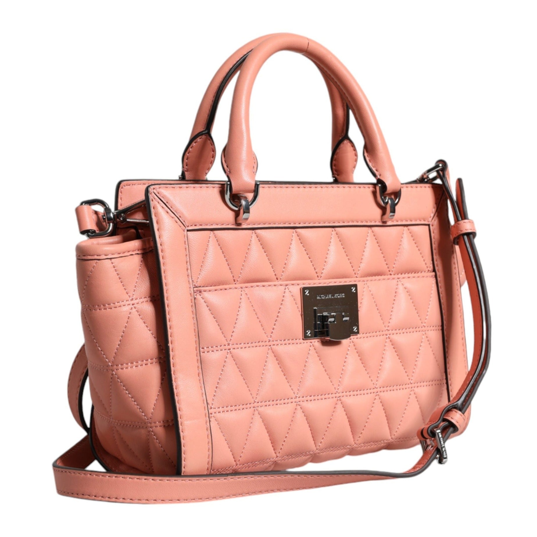 Peach Quilted Leather Logo Crossbody VIVIANNE Messenger Bag