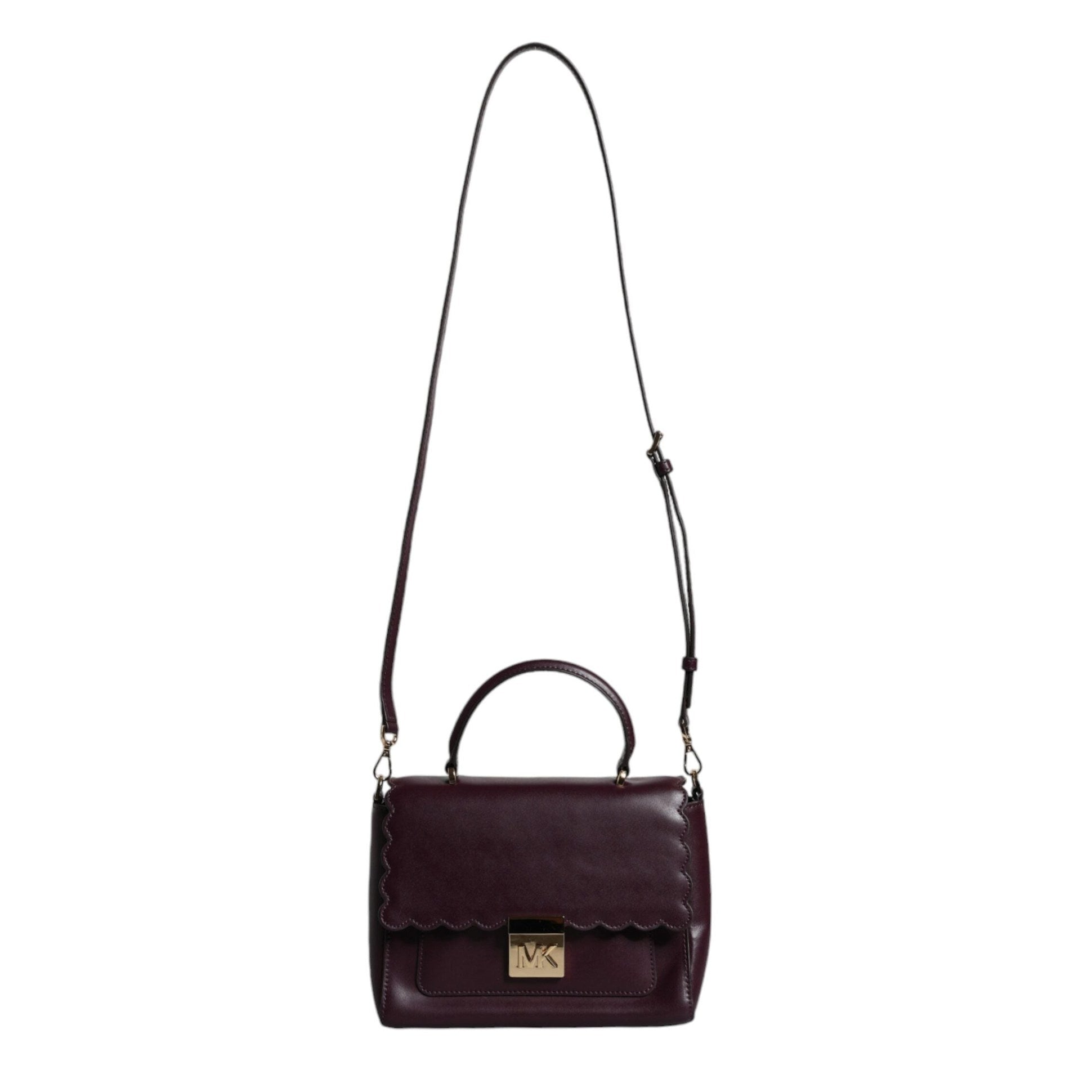 Purple Leather Logo Plaque Crossbody MINDY Satchel Bag