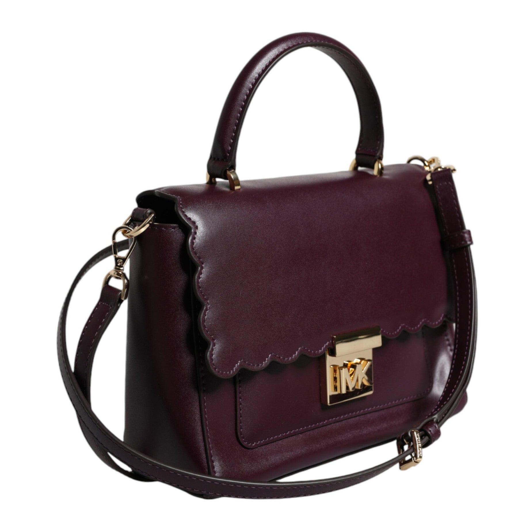 Purple Leather Logo Plaque Crossbody MINDY Satchel Bag